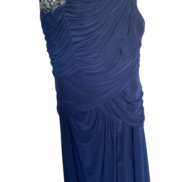 Adrianna Papell Women's Evening Gown Navy Blue Shirred Beaded Sleeveless Sz 10 - Picture 4 of 15